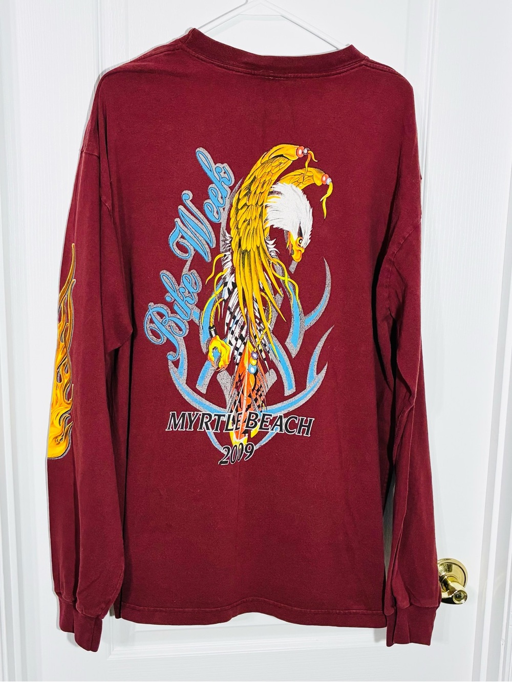 2009 Myrtle Beach SC Bike Week Eagle Fire Graphic Long Sleeve Tee Red Men’s 2XL